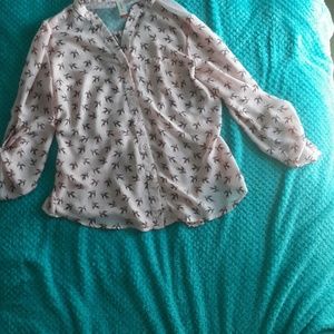Pink finches button up shirt
